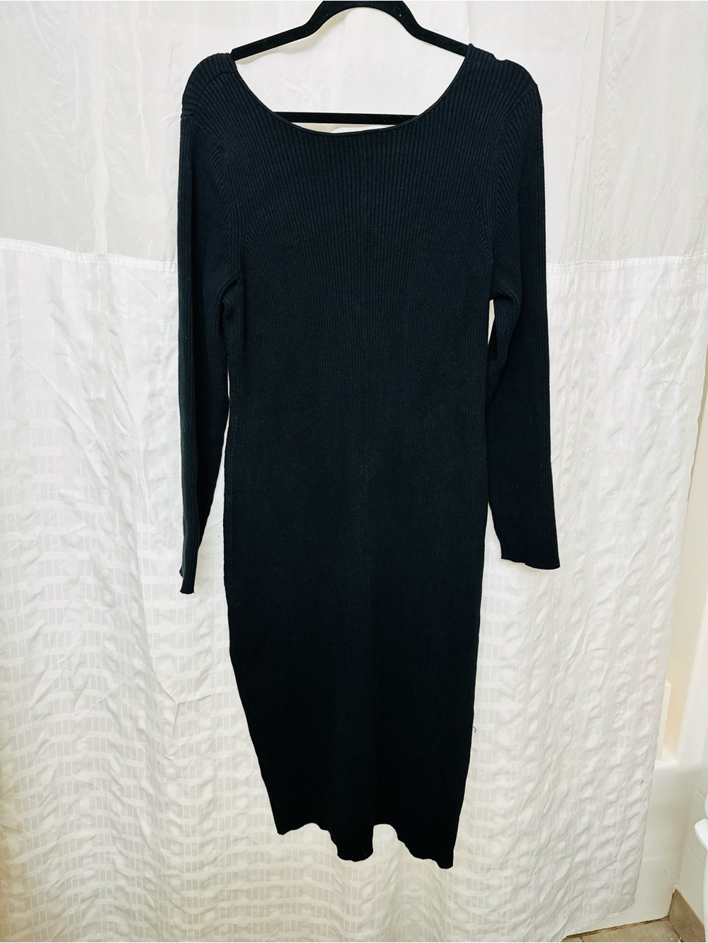 Banana Republic Black Ribbed Knit Long Sleeve Midi Sweater Dress XL